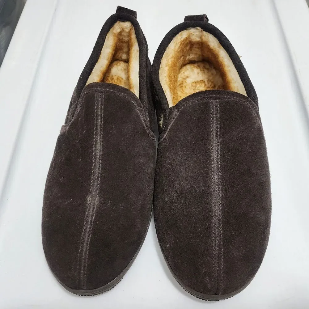 Tamarac Cody Shearling Moccasin Slippers Brown Suede Leather Lambswool Mens 11M